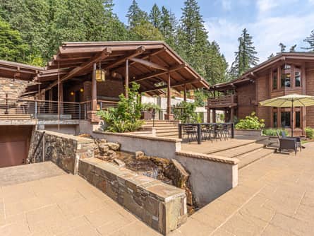 Poolside waterfall and mechanical room access